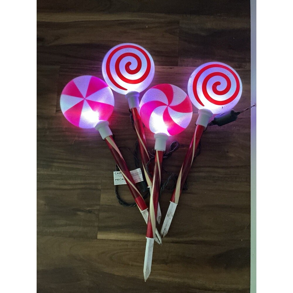Set of 4 Christmas R/W Lollipop Blow Mold String Border Lights Color Change 18”